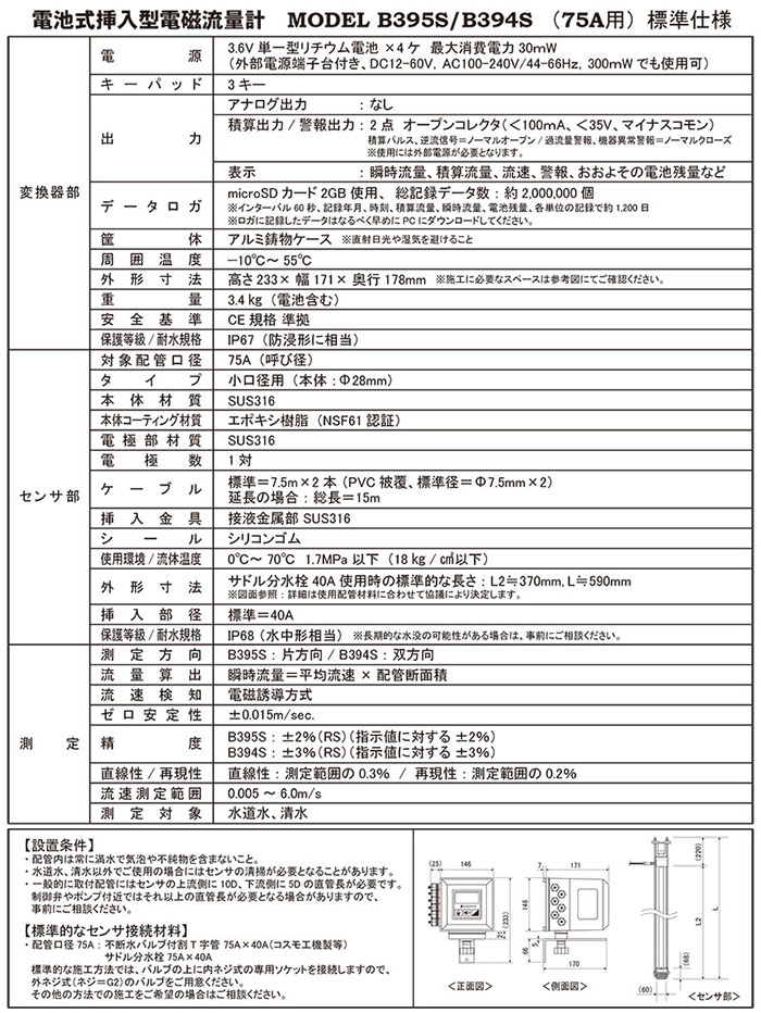 電池式挿入型電磁流量計 バッテリーシングルマグ | 流量計、計測機器の